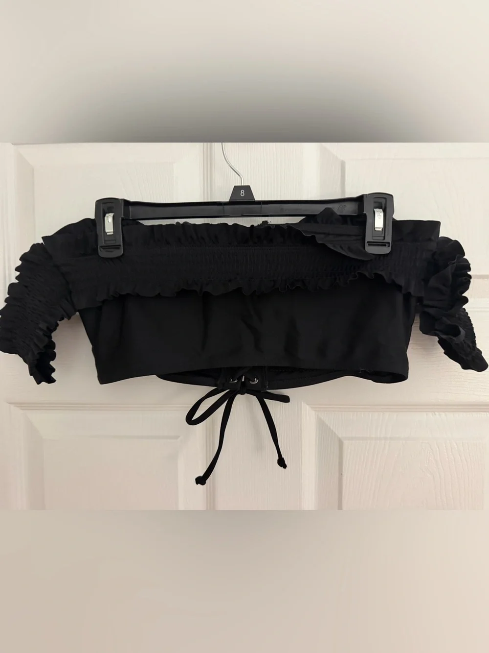 Xhilaration Black Ruffled Lace-Up Bandeau Top